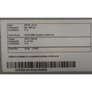 ABB VFD HVAC ACH550-UH-031A-4+B055 20HP AC Drive (K)