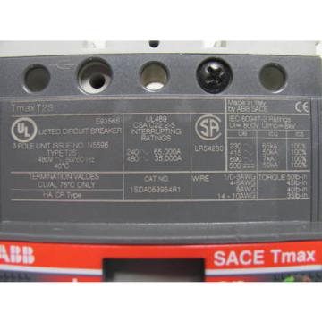 ABB, Circuit Breaker, SACE, Tmax, T2SQ070TW, T2S, 3P, 480V, 70 Amps, Used