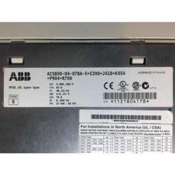 ABB ACS850-04-078A-5+E200+J410+K454+P904+R700 50 HP NICE! FAST SHIPPING!