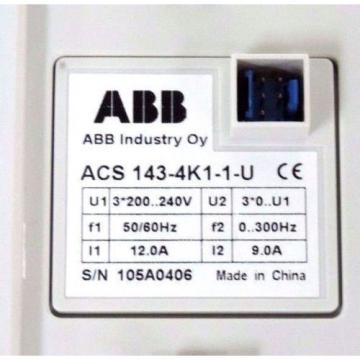 ABB ACS 143-4K1-1-U DRIVE 200/240V, 50/60HZ, 12.0A W/ ACS100-PAN DISPLAY