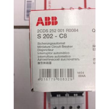 ABB S202-C8 Circuit Breaker 8 AMP Double Pole 277/Y480 VAC,60/110 VDC, NEW