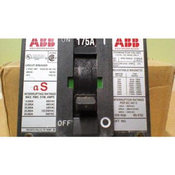 ABB FSB63175L CIRCUIT BREAKER 600 VOLT / 175AMP / 3 POLE / WITH 6 LUGS (300 / 4)