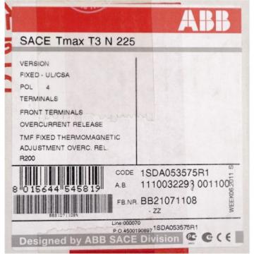 NEW ABB SACE Tmax T3 N 225 Circuit Breaker