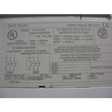 ABB T4N250TW Circuit Breaker 250A 3P 480/600