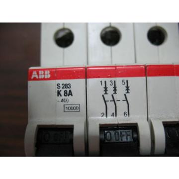 ABB S283 K8A 8 Amp Three Pole Circuit Breaker 277/480 VAC