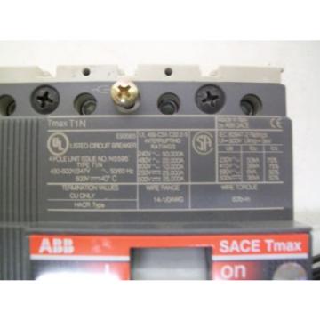 ABB T1N TMAX 4Pole 100A 480-600Y/347V Circuit Breaker W/Aux Switch NR:AG08030918