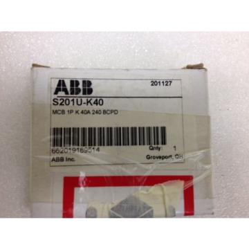 *NEW* ABB Mini Circuit Breaker S201U-K40, 1 Pole,  40A