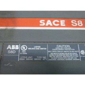 ABB SACE S8D Molded Case Circuit Breaker 3-Pole 2000A 600VAC NEW