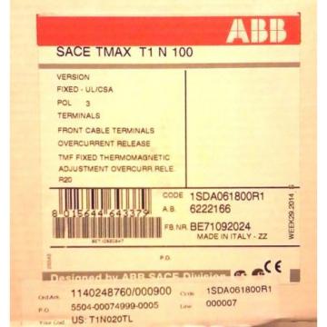 ABB TMAX T1N020TL 3 POLE 20 AMP THERMAL MAGNETIC CIRCUIT BREAKER new boxed