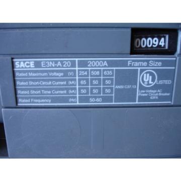 ABB E3N-A-20 SACE E-MAX PR122/P-LSIG Trip Circuit Breaker 600V 2000 Amp