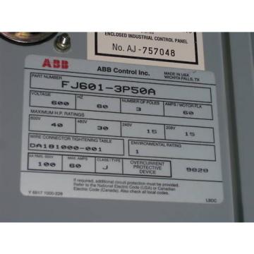 ABB FJ601-3P50A SWITCH ENLOSURE *NEW NO BOX*