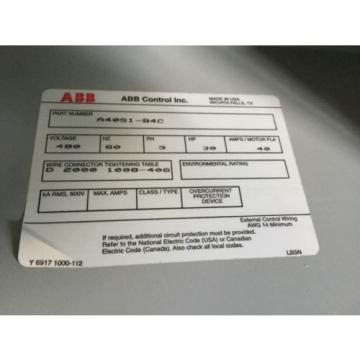 NEW ABB A40S1-84C,A40-30-10,ABB TA42 DU CONTACTOR 3PH STR N1 120V,BOXYD