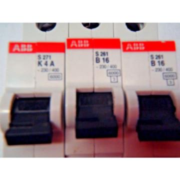 Lot of 3 ABB assorted Circuit Breakers (2) S261-B16, (1) s271-K4A