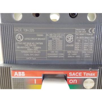 ABB 60 AMP BREAKER SACE TMAX T3N 225, 3 POLE, (USED)