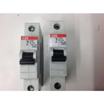 (2) ABB S201-K2A, S201K2,  2 Amp Circuit Breaker 1P, 230/240V. NEW NO BOX