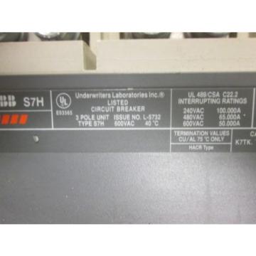 ABB Circuit Breaker w/ Shunt Trip S7H 3P 600V C7-SU Shunt: 6A 480V 1200A Trip
