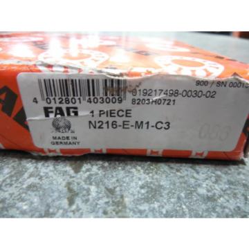 NEW FAG N216-E-M1-C3 Single Row Cylindrical Roller Bearing