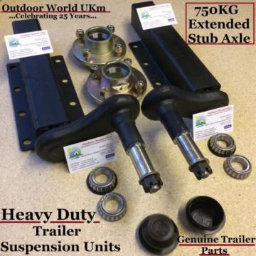Quality 750 KG Trailer Suspension Units Extended Stub Axle Hubs Bearings &amp; Caps~