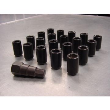 12x1.5 Steel Lug Nuts 20 pcs Set Lock Key Black Tuner Lugs Open End Honda Lexus