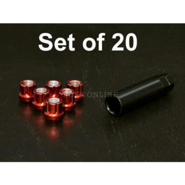20pc 12x1.5 Spline Red Lug Nuts w/ Key (Cone Seat) Short Open End Locking