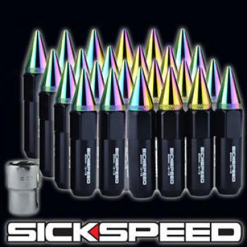 24 BLACK/NEO CHROME SPIKED ALUMINUM EXTENDED 60MM LOCKING LUG NUTS 12X1.5 L18