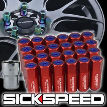 24 RED/BLUE CAP ALUMINUM EXTENDED TUNER LOCKING LUG NUTS FOR WHEELS 12X1.5 L18