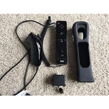 Official Nintendo Wii Black Remote + Motion Plus Adapter + Nunchuck + Sleeve