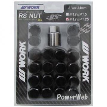 20P WORK Wheels RS nuts 21HEX M12 x P1.25 34mm 25g BLACK lock nut Japan Made
