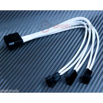 Shakmods 4pin Molex to 3x 3pin Fan 5v Y Adapter 20cm Power Cable White Sleeved