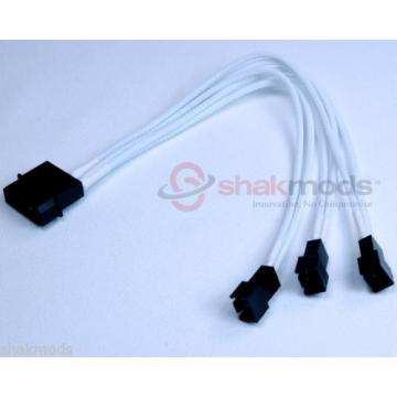 Shakmods 4pin Molex to 3x 3pin Fan 5v Y Adapter 20cm Power Cable White Sleeved