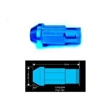 Type-4 50mm Wheel Rim Closed End Lug Nuts 20 PCS Set M12 X 1.5 BLUE w/ LOCK