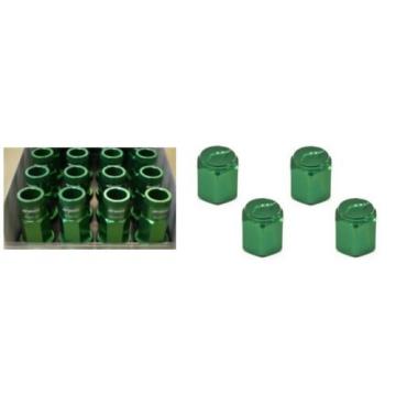 WORK Open End Racing Lock Nuts 12x1.25 And 4pcs Air Valve Caps Green Value Set