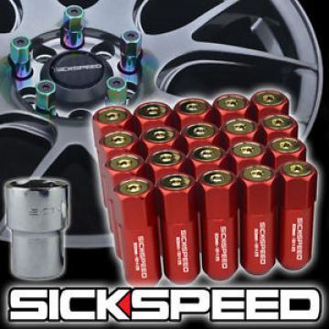 SICKSPEED 20 PC RED/24K GOLD CAPPED EXTENDED 60MM LOCKING LUG NUTS 14X1.5 L19