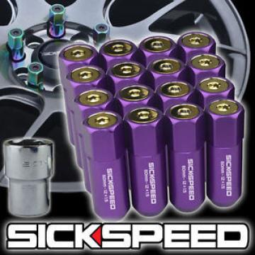 16 PURPLE/24K GOLD CAPPED ALUMINUM 60MM EXTENDED LOCKING LUG NUTS 12X1.5 L16