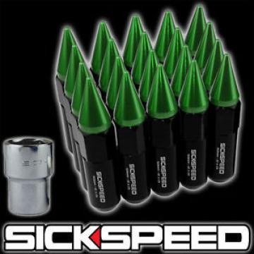 SICKSPEED 20 BLACK/GREEN SPIKED EXTENDED TUNER 60MM LOCKING LUG NUTS 1/2x20 L22