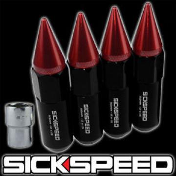 SICKSPEED 4 PC BLACK/RED SPIKED 60MM EXTENDED TUNER LOCKING LUG NUTS 1/2x20 L25