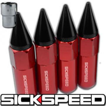 SICKSPEED 4 PC RED/BLACK SPIKED ALUMINUM 60MM LOCKING LUG NUTS WHEEL 14X1.5 L19