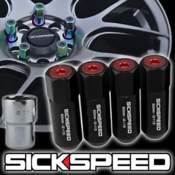 4 BLACK/RED CAPPED ALUMINUM EXTENDED 60MM LOCKING LUG NUTS WHEELS 12X1.5 L02