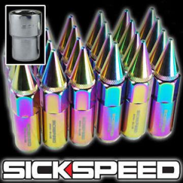24 NEO CHROME SPIKED 60MM ALUMINUM EXTENDED LOCKING LUG NUTS WHEELS 12X1.5 L18
