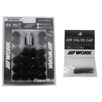 WORK Lug Lock nuts set for 5H 12x1.25 and 4pcs Air Valve caps Black Value set