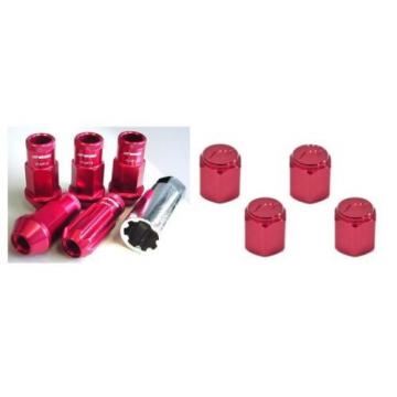 WORK Open End Racing Lock Nuts 12x1.25 And 4pcs Air Valve Caps Red Value Set