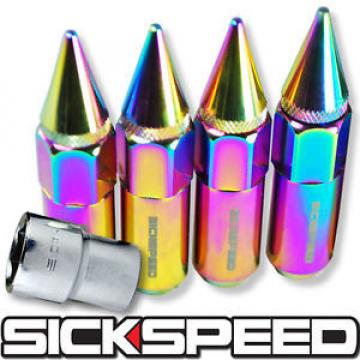 SICKSPEED 4 PC NEO CHROME SPIKED 60MM EXTENDED TUNER LOCKING LUG NUTS 1/2x20 L25