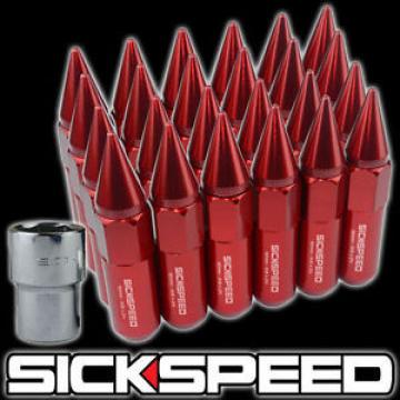 24 RED/RED SPIKED ALUMINUM EXTENDED LOCKING LUG NUTS FOR WHEELS/RIMS 12X1.5 L18