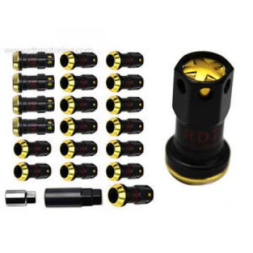Dodge Neon Stealth 20pc Steel Slim Extended Lug Nuts + Lock 12x1.5mm Gold Closed