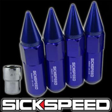 SICKSPEED 4 PC BLUE SPIKED 60MM EXTENDED TUNER LOCKING LUG NUTS 1/2x20 L25