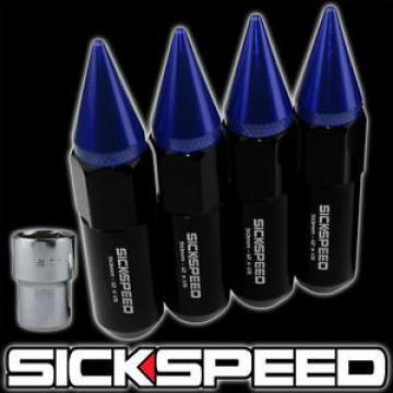 4 BLACK/BLUE SPIKED ALUMINUM EXTENDED TUNER 60MM LOCKING LUG NUTS 12X1.5 L01