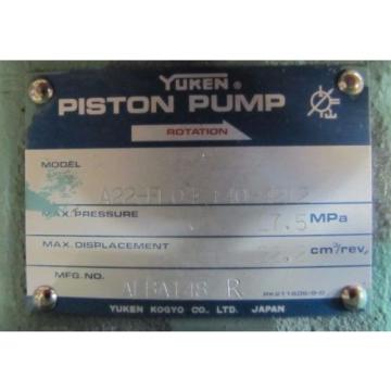 YUKEN A22FL04E1404212 17.5 MPa 22.2 CM³/REV HYDRAULIC PISTON  Pump