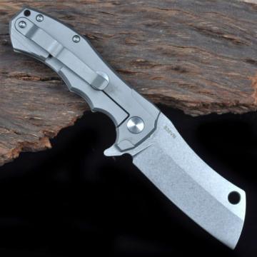Silver Titanium Handle S35VN Plain Blade Bearing Stonewash Outdoor Knife Messer