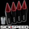 4 BLACK/RED SPIKED ALUMINUM EXTENDED TUNER LOCKING LUG NUTS WHEELS 12X1.5 L20