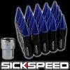 SICKSPEED 20 BLACK/BLUE SPIKED EXTENDED TUNER 60MM LOCKING LUG NUTS 1/2x20 L22